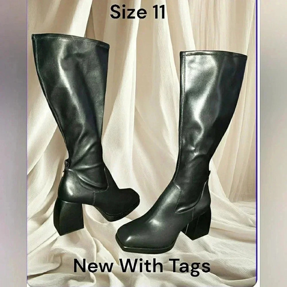 Baddie 11 Retro GoGo Platform Pull-On Vegan Stretch Knee-High Boots - Picture 1 of 7